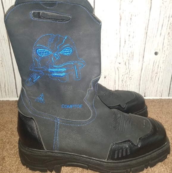 Cody James Decimator Black Pull On Leather Comp Toe Boots (10) - Picture 2 of 6